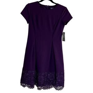 NWT Jessica Howard Women Size 4P Petite Style #JH8P6229 Plum short sleeve lace